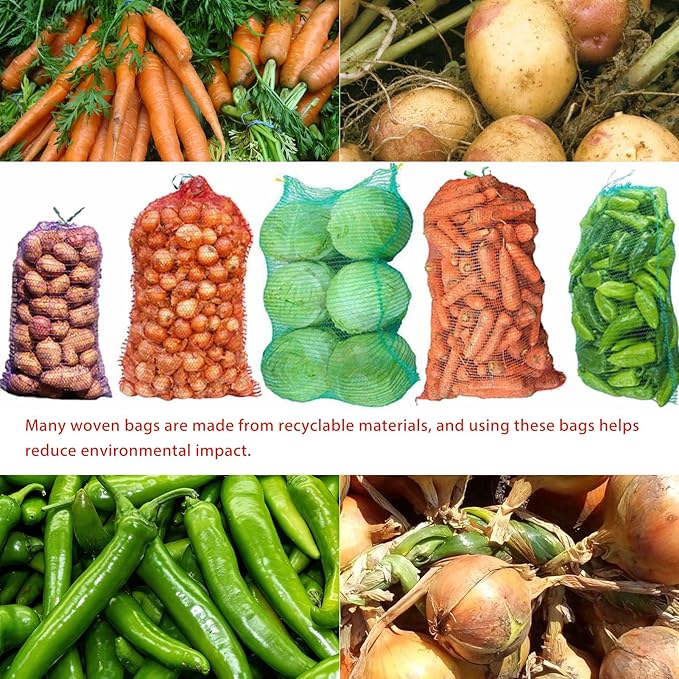 100 Pack 31'' x 20'' Mesh Onion Bags, Reusable Drawstring Fresh Produce Storage Bags for Onions, Vegetables, Potatoes, Citrus, Crawfish Firewood
