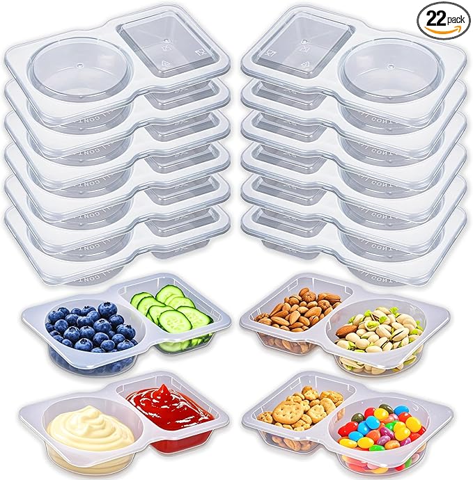 BADBLUE 22 Sets Snack Pack Containers, Reusable Small Snack Containers with Lids, Double Compartment Condiment Container Sauce Dipping, Grab and Go Box Container for Kids Adults