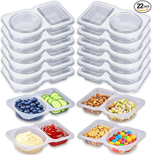 BADBLUE 22 Sets Snack Pack Containers, Reusable Small Snack Containers with Lids, Double Compartment Condiment Container Sauce Dipping, Grab and Go Box Container for Kids Adults
