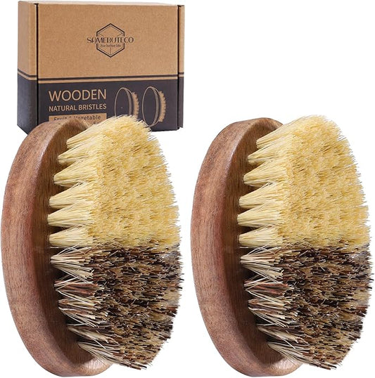 Fruit & Vegetable Cleaning Brushes with Acacia Wood Handle Natural Half Sisal Bristle Half Palm Fibers Bristles Design,Oval Shape Easy Hold,Pack of 2,Brown