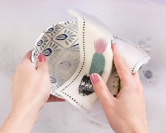 DII Swedish Dishcloths for Kitchen & Cleaning, Reusable, Machine Washable & Dishwasher Safe, Biodegradable, 7.75 x 6.75, Succulents, 3 Piece