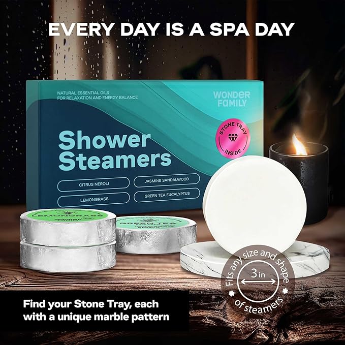 Aromatherapy Shower Steamers Gift Set for Women & Men – Green Tea, Jasmine, Lemongrass, Citrus – Essential Oil Vapor Shower Tablets, Individually Wrapped Shower Melts, Spa Gifts for Christmas