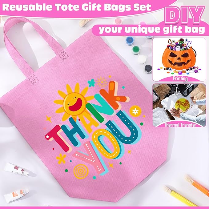 Windyun Reusable Grocery Bags Large Non Woven Shopping Bags with Handles Foldable Portable Tote Bulk, 12.6 x 11.8 x 6.3 Inch