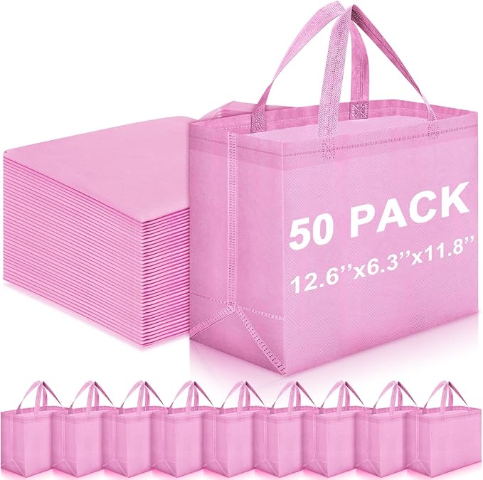 Windyun Reusable Grocery Bags Large Non Woven Shopping Bags with Handles Foldable Portable Tote Bulk, 12.6 x 11.8 x 6.3 Inch