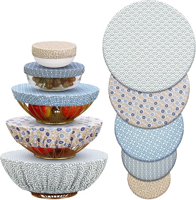 10 Pack Cloth Bowl Covers for Bread Rising - 5 Size Stretch Elastic Food Storage Container Lids - Reusable Cotton Fabric Covers for Food, Fruits, Leftovers (Pastel)