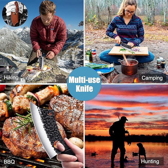 ROCOCO 6.3" Cleaver Butcher Knife Sharp Full Tang Knife with Sheath for Home Outdoor BBQ Camping Mother Father Gift Idea Men
