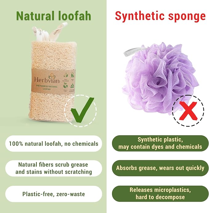 Natural Vietnamese Loofah Sponge, 100% Plant-Based Luffa Exfoliating Body Scrubber for Shower, Multi-Functional for Kitchen, Ideal for Men & Women, Spa & for Pet (6pcs/Pack)