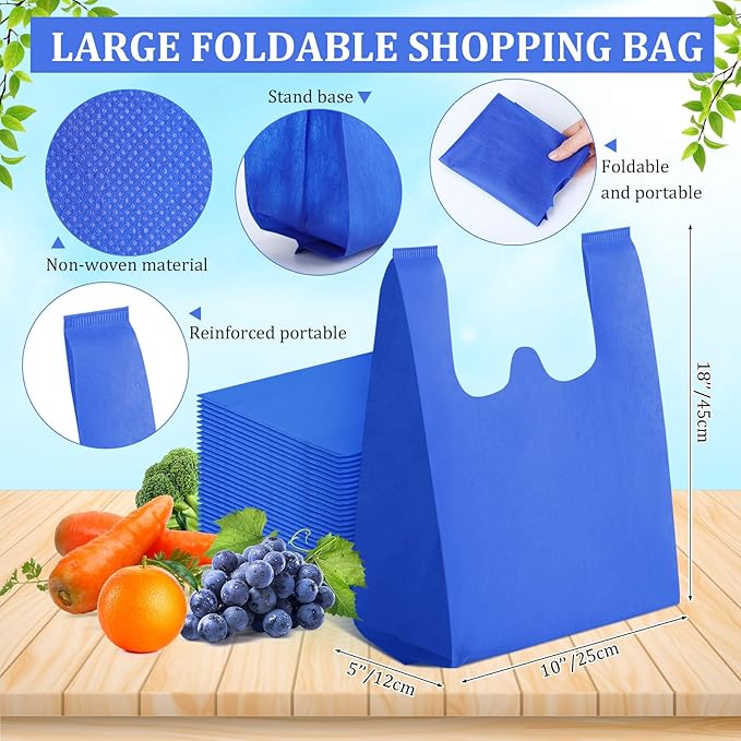 Windyun Reusable Grocery T Shirt Bags Bulk Small Non Woven Shopping Bag 10 x 18 x 5 Inch Foldable Tote with Handle Party Gift