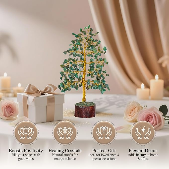 FASHIONZAADI Green Aventurine Crystal Tree, Crystals and Stones, Gem Tree, Healing Gemstones and Crystals Home Decor, Meditation Decor, Spiritual Gifts for Women, Good Luck Gift