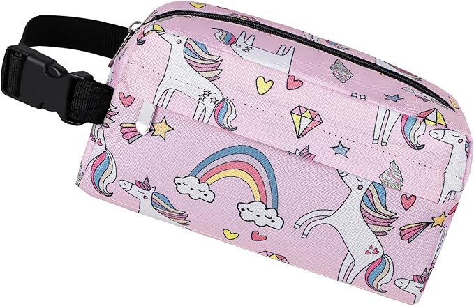 Small Insulated Snack Bag Lunch Box,Collapsible Reusable Small Lunch Bag with Snap Buckle Handle for Beach Travel Picnic,Pink Unicorn 5-Can(3L)
