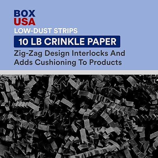 BOX USA 10 lb. Black Crinkle Paper Packing, Shipping, and Moving Box Filler Shredded Paper for Box Package, Basket Stuffing, Bag, Gift Wrapping, Holidays, Crafts, and Decoration