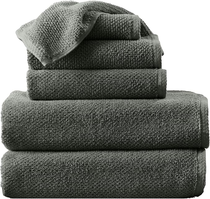 Great Bay Home Dark Grey Bath Towel Set – 100% Cotton 6-Piece Set, Absorbent & Quick-Drying, Soft & Durable