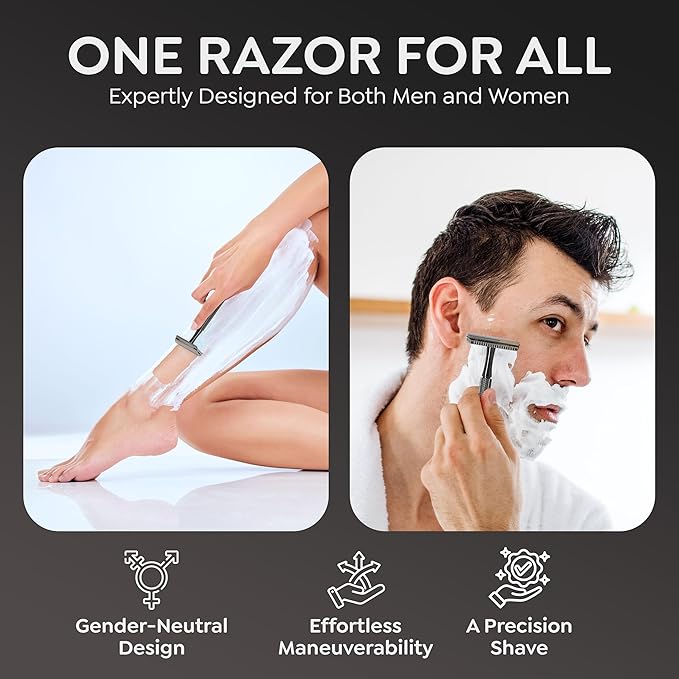 Parker 78R Double Edge Safety Razor with 5 Safety Razor Blades, Women & Men’s Safety Shaving, Reusable, Plastic-Free – Graphite