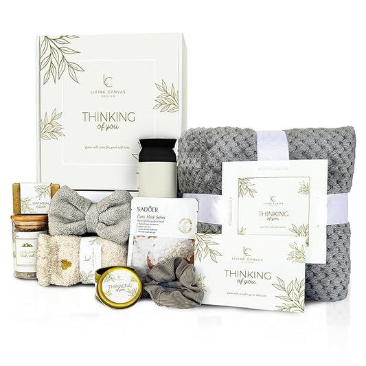 Self Care Gifts for Women 11 Piece, Womens Get Well Gifts for Mom Girlfriend Wife Daughter, Women’s Spa Gifts Baskets With Bath Salts, Oatmeal Soap, Blanket, Encouraging Inspirational Gift Basket, Whi