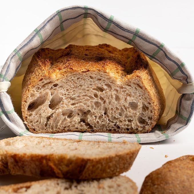 Keeki Bag - The Original Beeswax Lined Bread Bag for Homemade & Sourdough | Reusable Linen Bread Storage | Beeswax Wrap Alternative | Plastic-Free Storage w/Wide Drawstring Closure (Yellow)