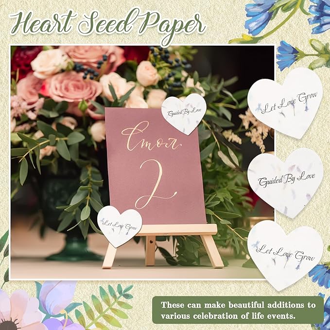 50 Pcs Funeral Memorial Seed Paper for Guests Plantable Wildflower Seeds Paper Recycled Sympathy Gifts for Loss of Father Mother Loved One Petals Tags for Guests, 2 Styles(Love)