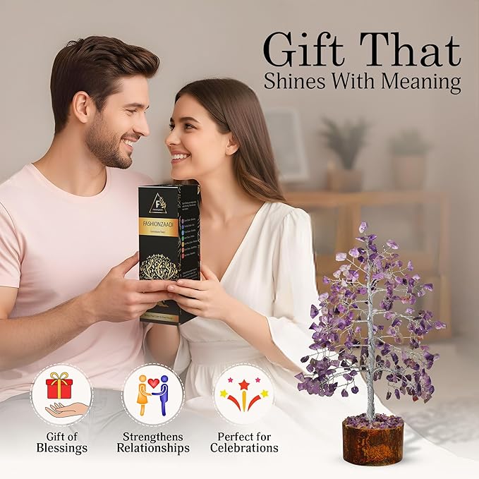 FASHIONZAADI Amethyst Crystals Tree of Life - Stones and Crystals - Bonsai Tree - Good Luck Gifts for Women - Meditation Accessories - Chakra Stones Decor
