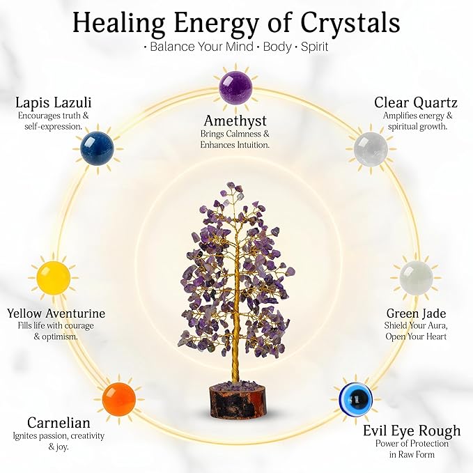 FASHIONZAADI Amethyst Crystals Tree of Life - Stones and Crystals - Bonsai Tree - Good Luck Gifts for Women - Meditation Accessories - Chakra Stones Decor