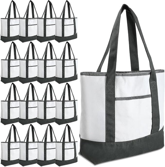 Reginary 16 Pcs Canvas Tote Bags Bulk with Outer Pocket 18 Inch Reusable Shopping Grocery Blank Tote Bag for Women Mother DIY