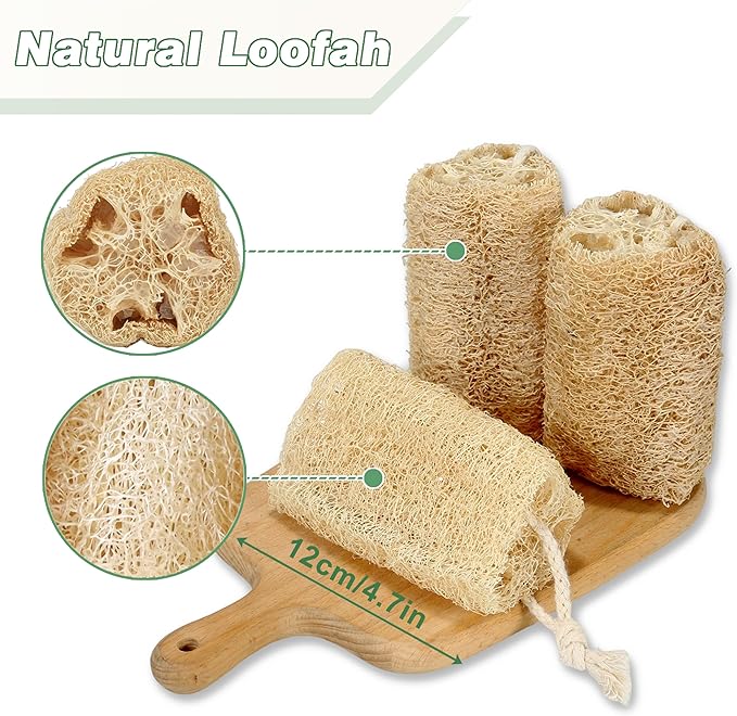 Organic Natural Loofah Sponges 4.7'' Luffa Spa,Pack of 4 Exfoliating & Smooth Skin Bath Shower Loofas Loofa for Women and Men Body Scrubber