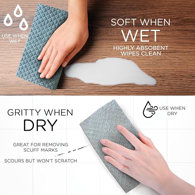 LOLA Swedish Dishcloths 20 Pk Biodegradable Reusable Paper Towels Absorbent Cellulose Kitchen Sponge Cloths Zero Waste Odor Free, Made in Germany
