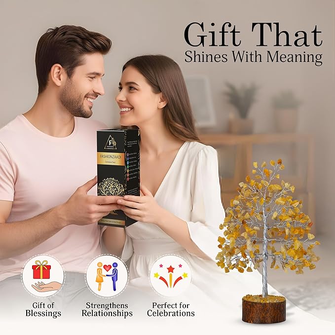 FASHIONZAADI Yellow Aventurine Healing Crystal Bonsai Tree, Desk Decor for Room & Office Decor, Spiritual Gift - Crystals for Home, Room Decor - Cute House Warming Gifts for Women, Mom Birthday