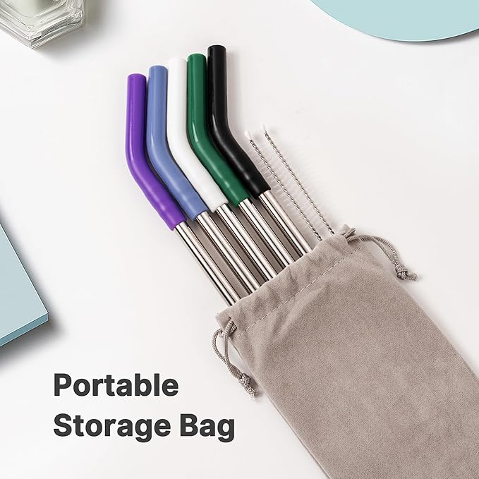 Metal Straws Reusable for 30 oz YETI Tumbler Mug, 9.5”Stainless Steel Reusable Drinking Straw with Silicone Tips for 30/32 oz Tumbler,1 Portable Bag