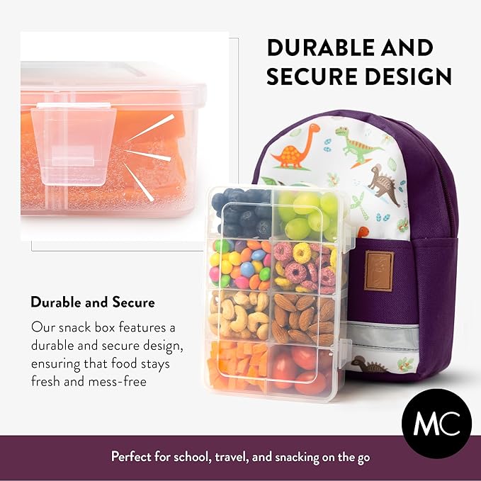 Snack Box Containers Set of 2-Reusable,100 Dissolvable Labels, 8 Adjustable Compartments, Dishwasher Safe, BPA-Free, Food Grade, Durable Design, PARENT TESTED PARENT APPROVED AWARD (2 Pack)(Clear)