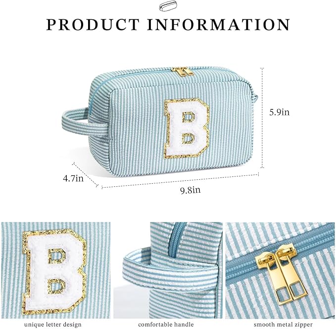 YOOLIFE Initial Makeup Bag - Monogram Cute Makeup Bag Cosmetic Travel Toiletry Pouch Make Up Case for Women Mom Best Friend Friendship Sister Teacher, Personalized Birthday Gifts for Women Her H