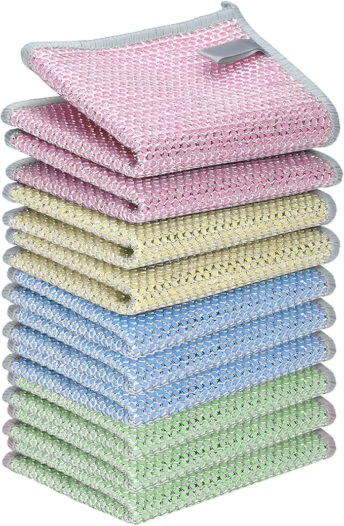 10PCS Upgrade Wire Dishwashing Rag, Non-Scratch, Wet and Dry, Double Layer, Multipurpose Wire Dishwashing Rags for Kitchen, Sinks, Cookware, Stove, Easy Rinsing, Reusable