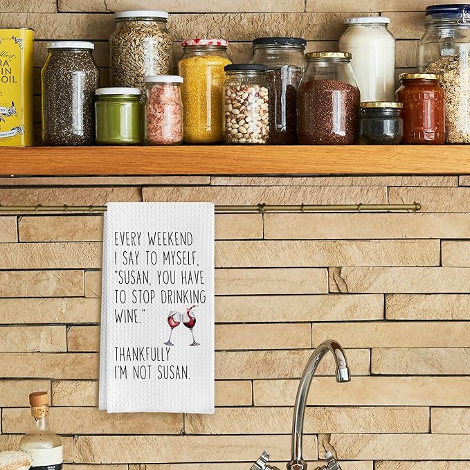 Kitchen Towels, Wine Gifts for Wine Lovers, 100% Cotton Waffle Weave, 16x24 Inch