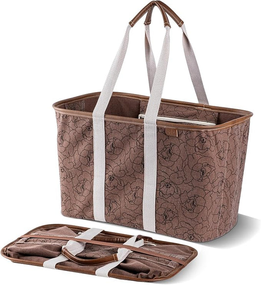 CleverMade EcoBasket Reusable Grocery Tote - Collapsible Storage Shopping Organizer - Heavy Duty Utility Bag Home