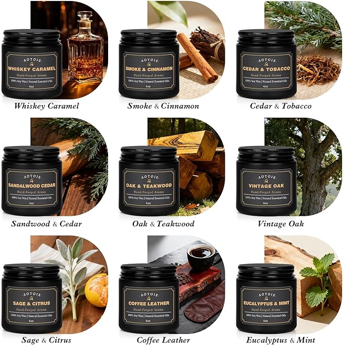 Mens Scented Candle Gift Set, 9 Pack Candles for Men, 36 oz Soy Candle, 200+ Hours Burn Time, Aromatherapy Gifts for Dad, Boyfriend, Husband for Christmas, Father’s Day, Birthday