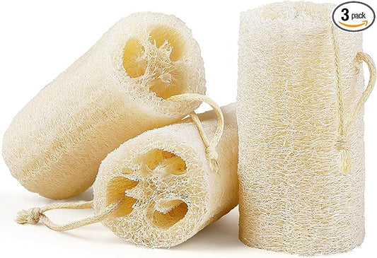 Natural Loofah Body Scrubber Sponge, Set of 3 Organic 5 Inch Luffa for Exfoliating & Smooth Skin Cleansing, Ideal for Men & Women, Spa & Shower Use
