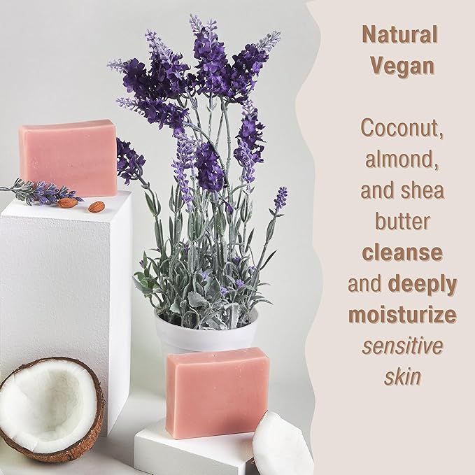 Natural Lavender Soap (4-Pack) | Crafted with Pure Essential Oils | Calm & Moisturizing Natural Vegan Soap for Body, Face & Hands | Chemical Free | Handmade in the USA