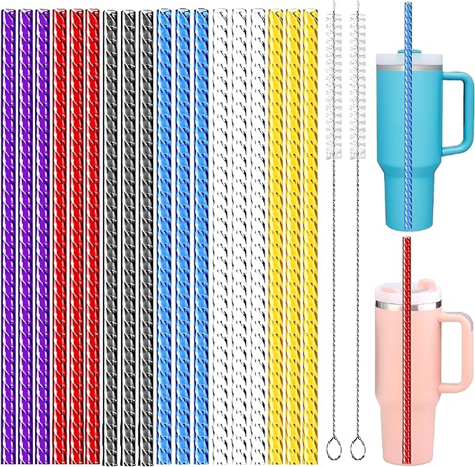 18 PCS Replacement Straight Long Straws Compatible with Stanley 40 oz 30 oz 64 oz Tumbler- Stanley Replacement Plastic Straw,Reusable Drinking Straws for Stanley Cup Accessorie with 2 Cleaning Brush