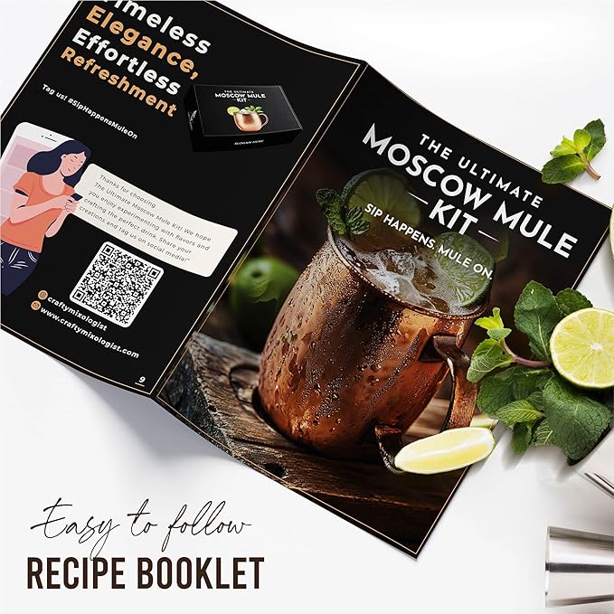 Moscow Mule Kit Gift Set - 2 Copper Moscow Mule Mugs - 11 Botanicals - Stainless Steel Shaker & Jigger - Mudder - Recipe Book -Cocktail Kit - Basket Gifts for Women - Unique Accessories for Infusion