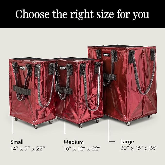 HULKEN - (Large, Cosmic Red Reusable Grocery Bag On Wheels, Shopping Trolley, Rolling Tote, Zipper Closure, Lightweight, Carries Up to 66 lb, Folds Flat, Unbreakable Handles
