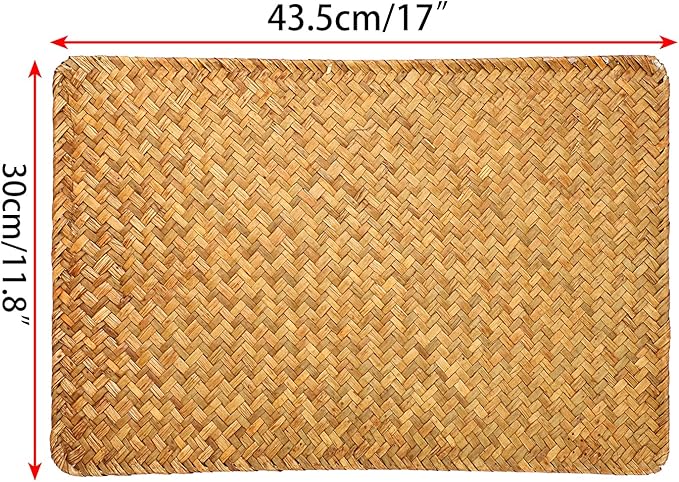 OwnMy Pack of 6 Natural Seagrass Placemats Woven Rattan Place Mat Rectangular Table Mats, 17" x 12" Sea Grass Meal Placemat Bamboo Place Mats for Dining Table Home Kitchen Picnic Table, Caramel Color
