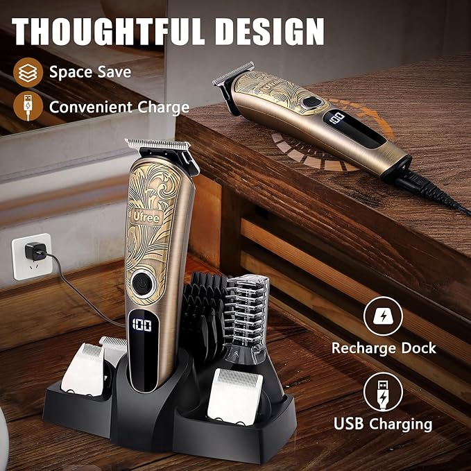 Ufree Gifts for Men, Beard Trimmer with Charging Stand, IPX7 Waterproof Electric Razor Shavers for Men, Clippers for Hair Cutting, Mens Grooming Kit for Mustache Nose Facial Body