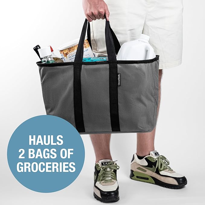 CleverMade EcoBasket Reusable Grocery Tote - Collapsible Storage Shopping Organizer - Heavy Duty Utility Bag Home