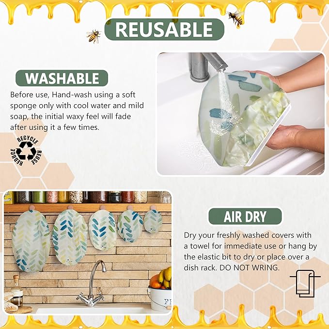 Li’l Things Beeswax Bowl Covers – Set of 5 (XS–XL) | Paintbrush | Upgraded Beeswax + Resin + Jojoba Formula | Reusable, Eco-Conscious Wraps for Food, Bowls, Pet Dishes, and Storage