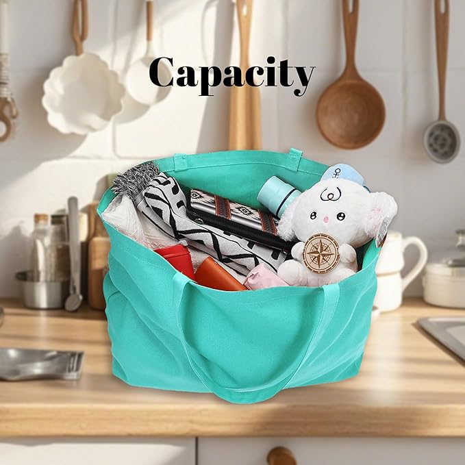 Large Canvas Tote Bag - Reusable Grocery Bag Foldable Heavy Duty Shopping Bag for DIY Art Crafts Painting Embroidery