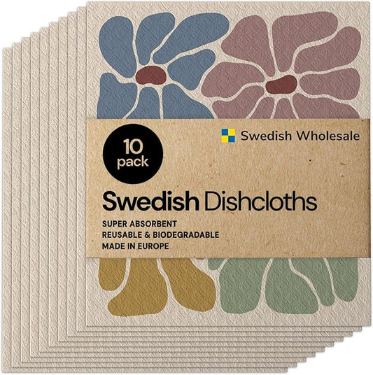 Swedish Wholesale Swedish DishCloths for Kitchen- 10 Pack Reusable Paper Towels Washable - Eco Friendly Cellulose Sponge Microfiber Dish Cloths - Kitchen Essentials - Retro Flower