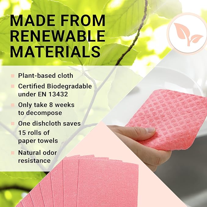 Swedish Wholesale Swedish DishCloths for Kitchen- 10 Pack Reusable Paper Towels Washable - Eco Friendly Cellulose Sponge Microfiber Dish Cloths - Kitchen Essentials - Red