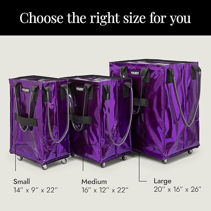 HULKEN (Small, Ultraviolet) Reusable Grocery Bag On Wheels, Shopping Trolley, Rolling Tote, Zipper Closure, Lightweight, Carries Up to 66 lb, Folds Flat