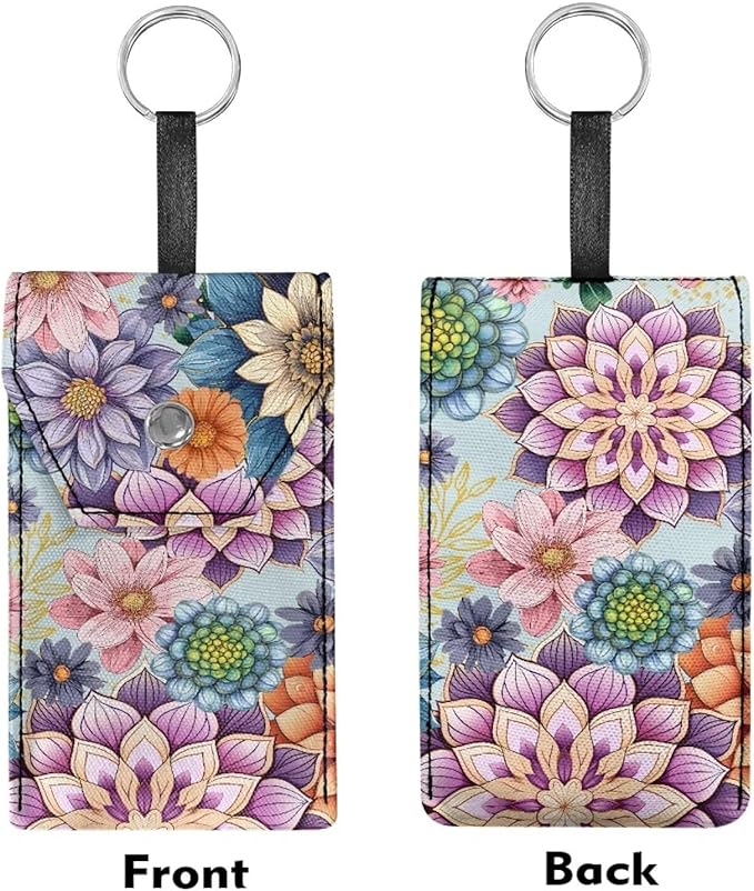Tissues Purse Pocket Colorful Mandala Flower Purse Tissue Packs Snap Button Enclosed Canvas Portable Tissue Holder for Travel Daily Outgoing