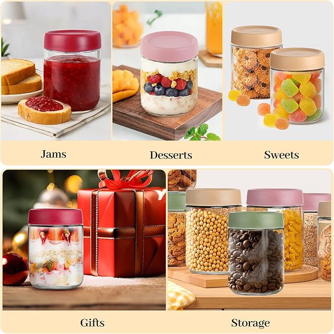 12 Pack 16oz Glass Jars with Lids, Airtight Overnight Oats Containers, Salad& Yogurt Storage, Mason Jars for Snacks, Spices, Meal Prep – Reusable