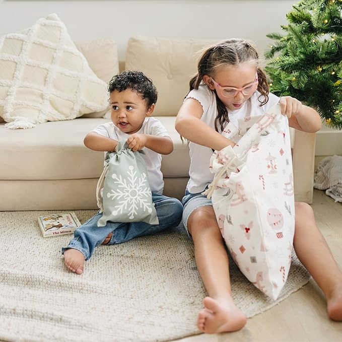 Gather & Knot Drawstring Christmas Gift Bags | Boho Toy | Premium Canvas | Reusable Fabric Gift Wrap for Holidays | Large