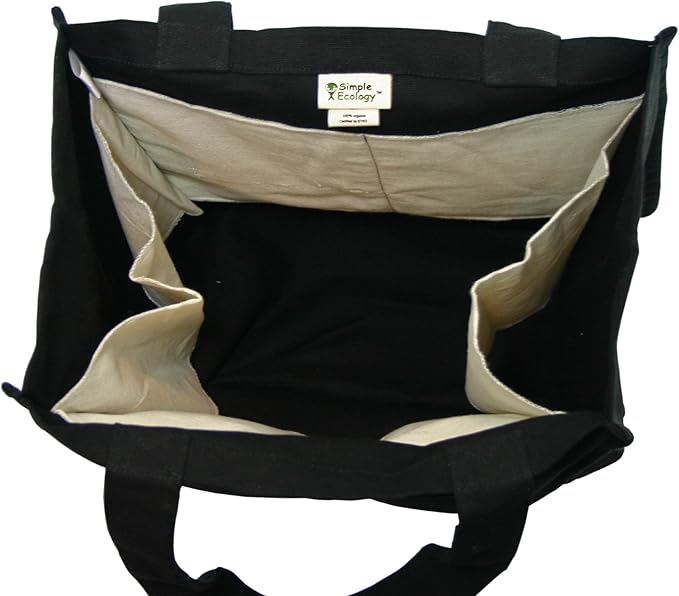 Simple Ecology Organic Cotton Deluxe Reusable Grocery Shopping Bag; Bottle Sleeves, Rigid Bottom Support (UPDATED DESIGN)